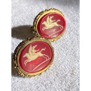 Museum Vintage Pegasus Cufflinks-Red & Gold Mythical Winged Horse Dante Cameo